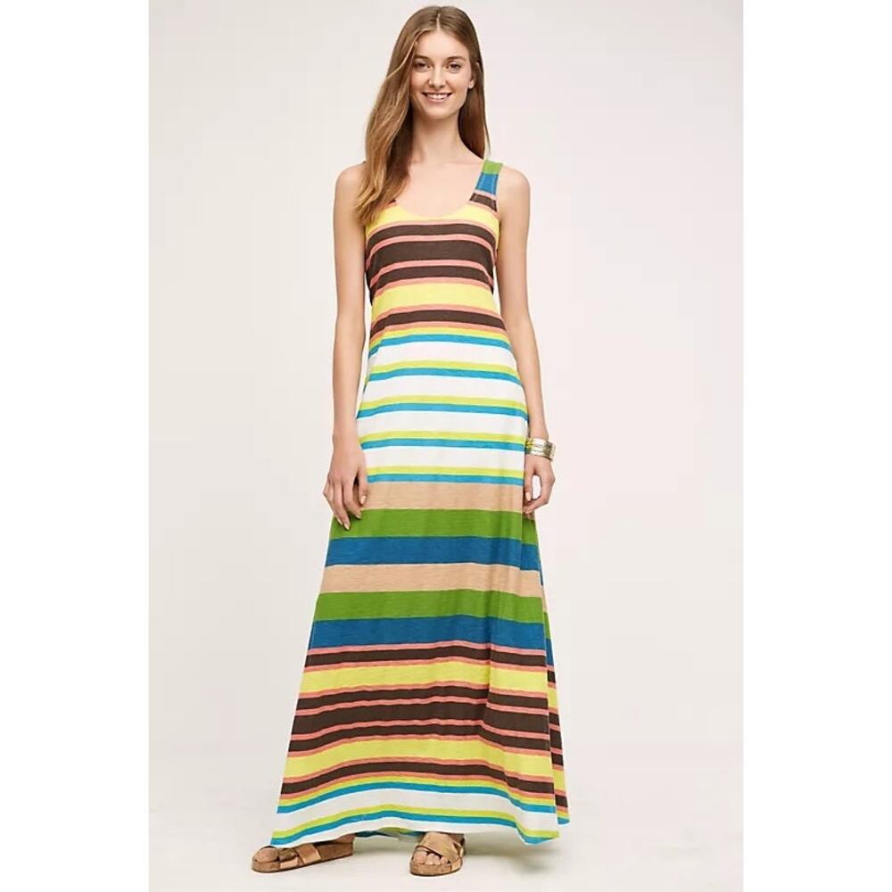 ANTHROPOLOGIE PLENTY BY TRACY REESE Spectrum Stripe Maxi Flyaway Tank Dress Sz L